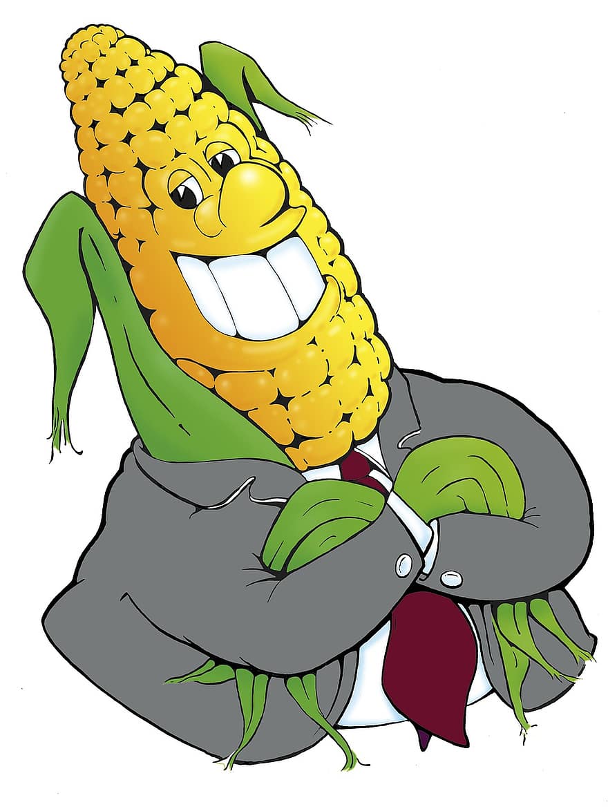 maíz en la mazorca, Kukuruz, maíz, agricultura, cultura del maíz, dibujos animados, Maíz caricaturizado, logo, icono
