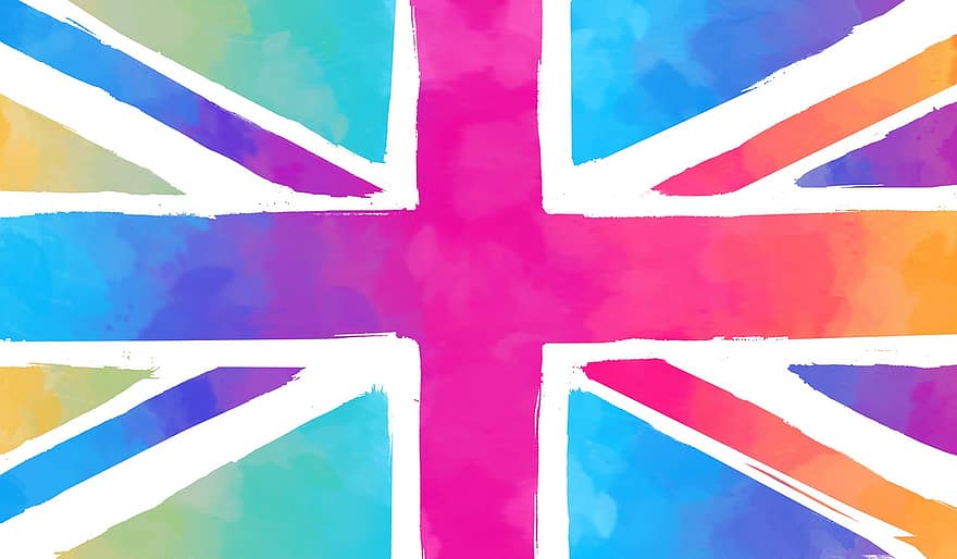Union Jack, Inggris, Britania, bendera, simbol, besar, cat air, penuh warna, jelas