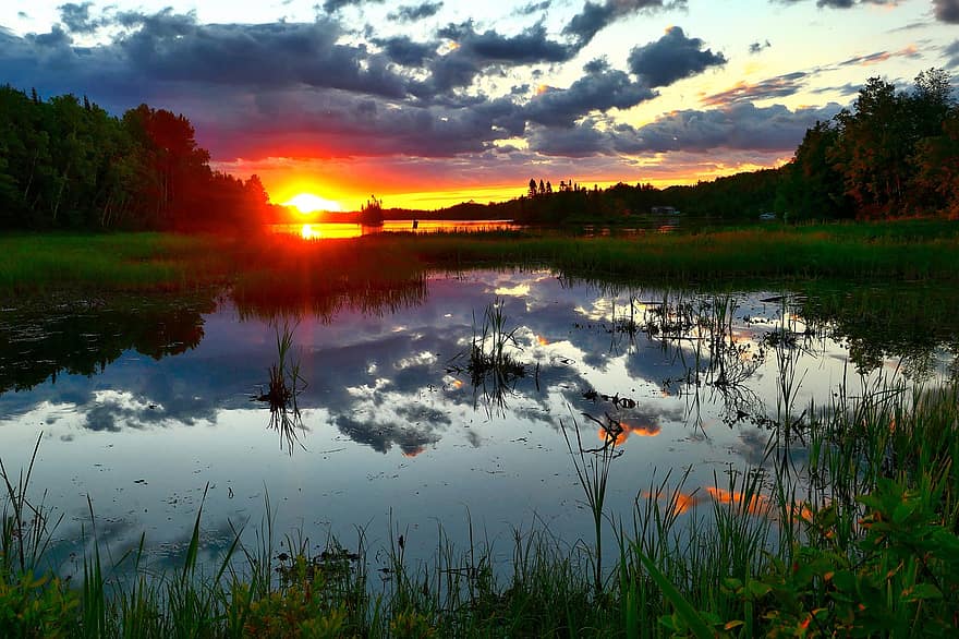 Landscape, Nature, Water, Sunset, Reflections, Sun, Clouds, Colors, Summer, Warming, Climate