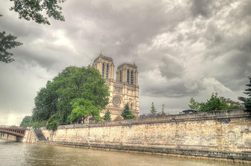 Parijs, Frankrijk, kathedraal, Notre Dame, architectuur, rivier-, Bekende plek, Christendom, geschiedenis, religie, oud