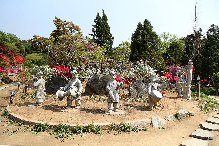 patsaat, Pungmulnori, pysäköidä, kivipatsaat, veistokset, koriste-, kulttuuri, puutarha, Korealainen, Etelä-Korea, 석상