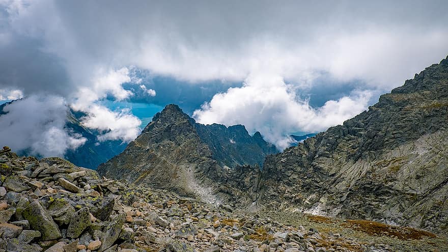 maisema, vuoret, kokous, huippu, kiviä, vuoriston pilvet, luonto, maaseutu, luonnonkaunis, vuorijono, Tatra