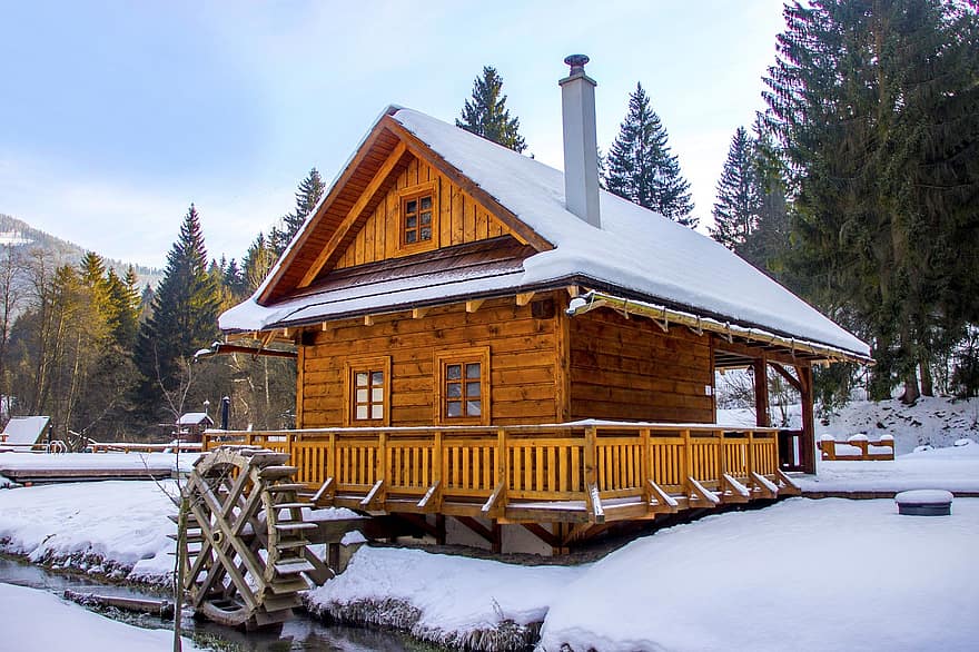 Casa, Cottage, mulino, inverno, nazione, slovacchia, la neve, brina, alloggio