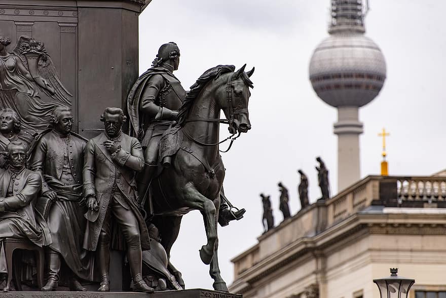 statue, monument, berlin, fjernsynstårn, landemerke, historisk, berømt sted, arkitektur, hest, historie, kristendom