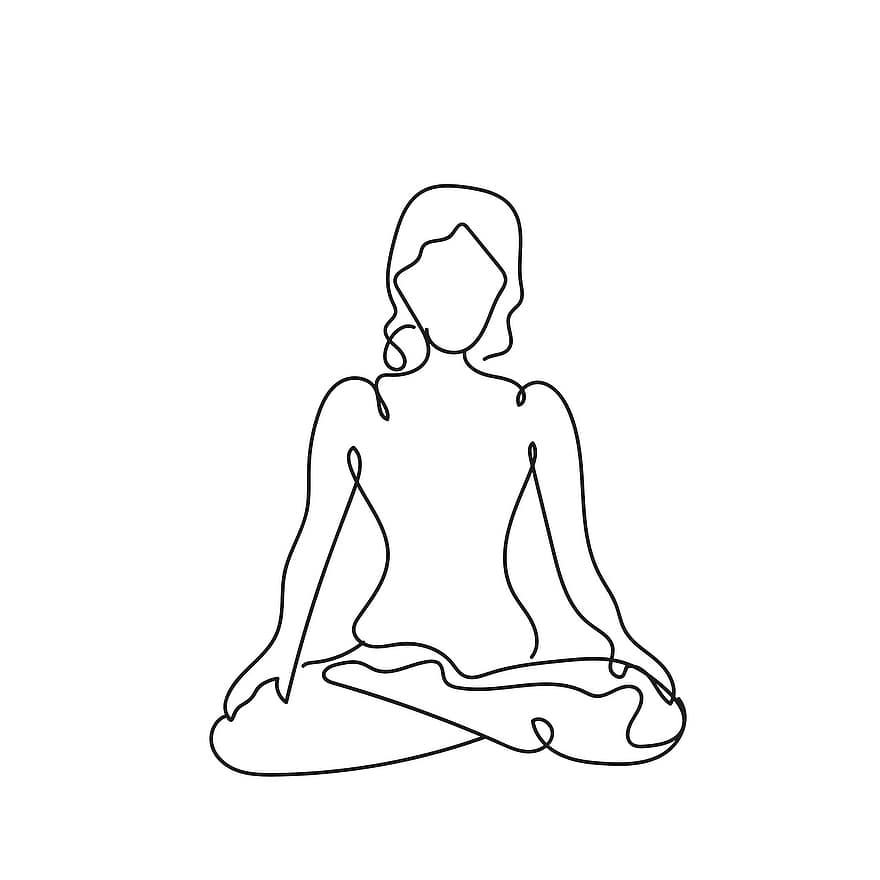 meditação, atenção plena, mulher, ginástica, relaxamento, ioga, ilustração, mulheres, esporte, vetor, posição de lótus