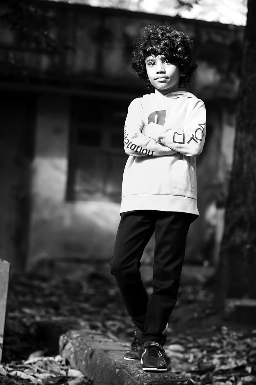 Child, Little Boy, Portrait, Kid, Outdoors, one person, black and white, boys, men, lifestyles, males