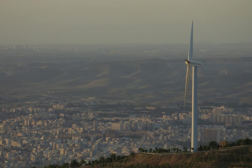 вятърна турбина, вятърна ферма, град, Иран, градски дизайн, пейзажна архитектура, сгради, урбанизъм, Табриз, провинция Източна Азербайджан