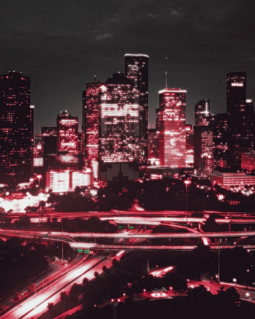éjszaka, város, éjszakai fények, Glow Effect, városkép, felhőkarcoló, városi látkép, autó, városi élet, forgalom, szürkület
