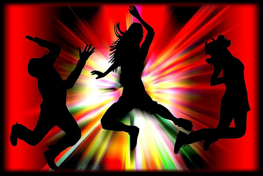 garotas, música, dançando, pulando, discoteca, explosão, pessoas, mulher, Diversão, feliz, homem