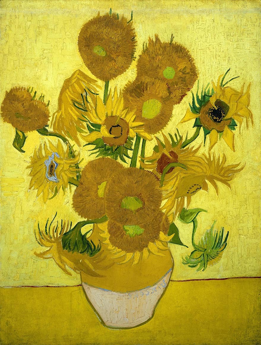 post impresionistický, post impresionismu, výtvarné umění, holandský, malíř, barvitý, ikonický, květiny, květinový, stálý život, slunečnice
