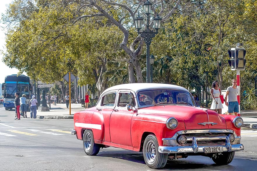 Kuuba, Havana, tie, kaupunki, Taksi, auto, kuljetus, vanhanaikainen, maa-ajoneuvo, liikennemuoto, vintage-auto