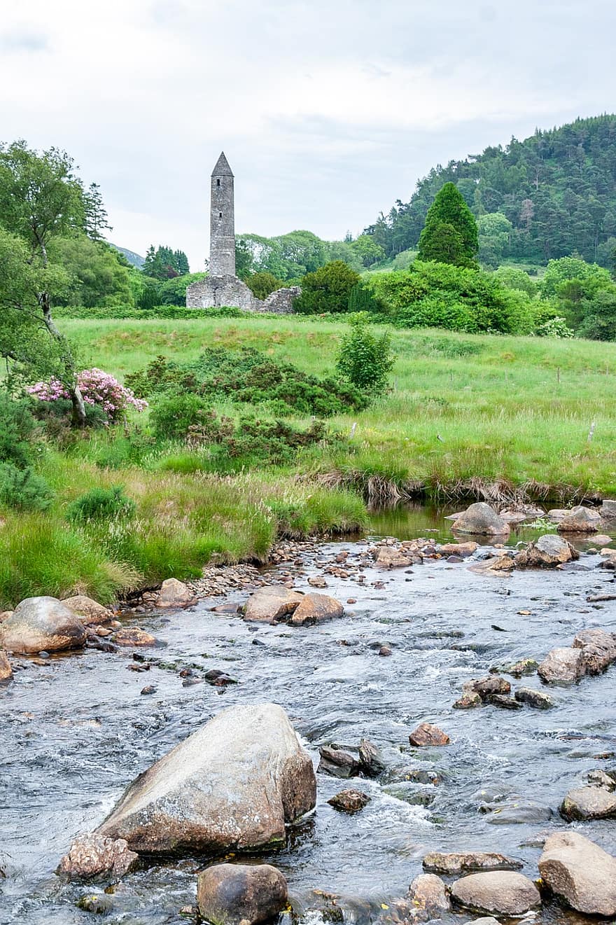 rivier-, glendalough, Ierland, landschap, natuur, Europa, landelijke scène, zomer, water, Bos, berg-