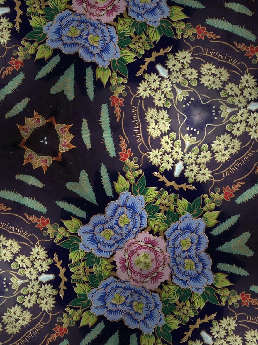 Maroc, motif, modèle, conception, décoré, géométrique, ornement, motif floral, art floral, poterie, plat