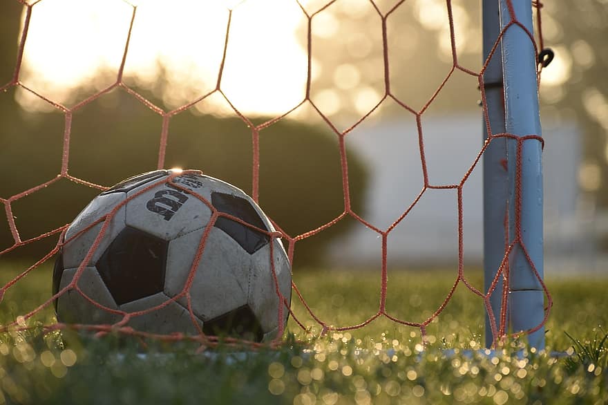 футбольный, футбол, мяч, Цель, на открытом воздухе, трава, поле, сеть, футбольная сетка, сетка для футбола, спорт