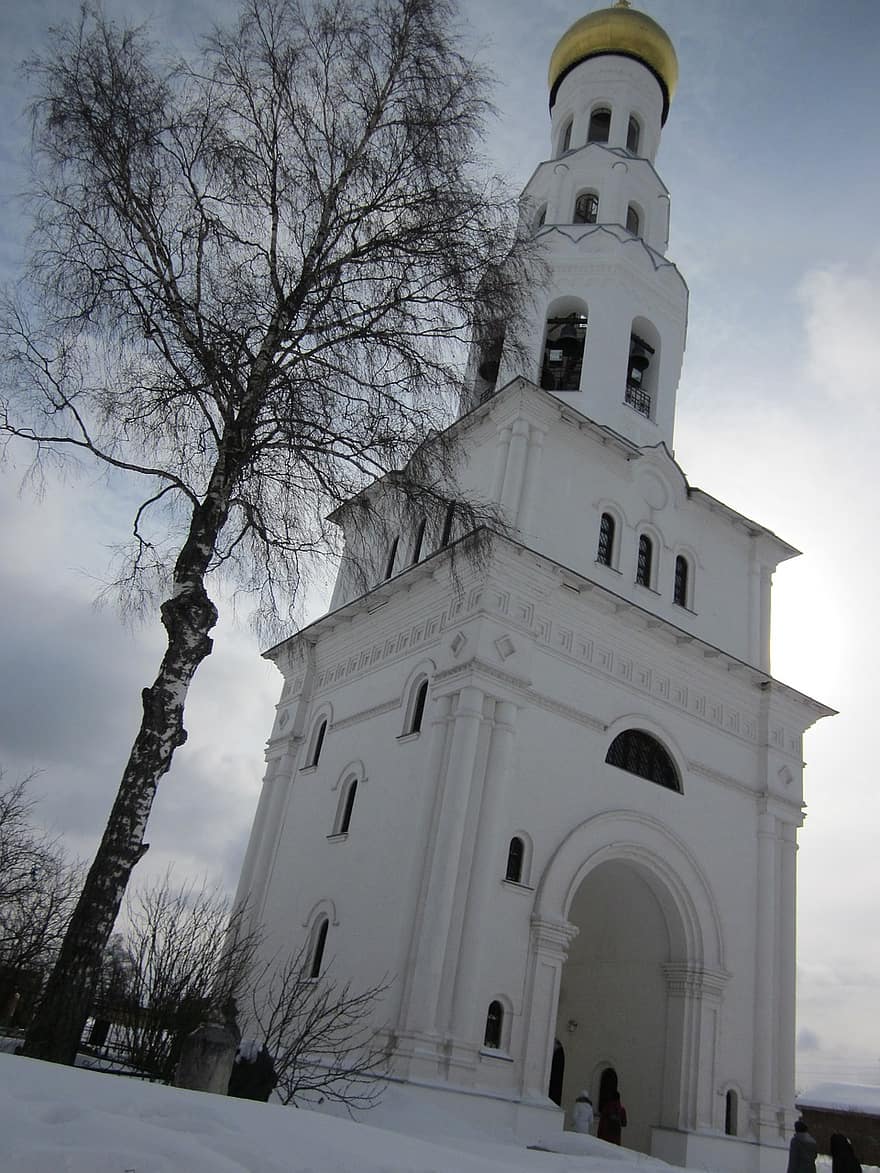 torre, Zavidovo, invierno, nieve, Monumento, estructura, arquitectura, Tver Oblast, cristianismo, religión, lugar famoso