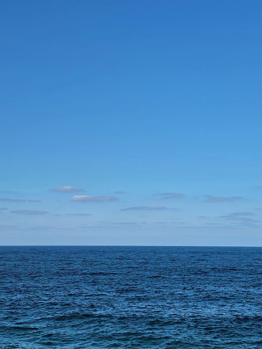 海、空、地平線、水、波、雲、青い水、青空、海景、青、夏