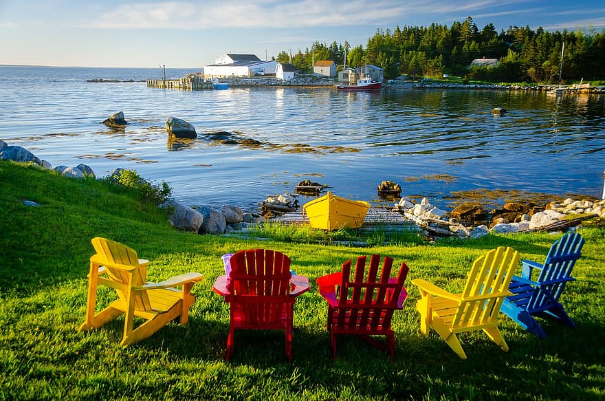 sillas, costa, mar, Oceano, bahía, recurso, línea costera, playa, paisaje, nueva Escocia, Canadá
