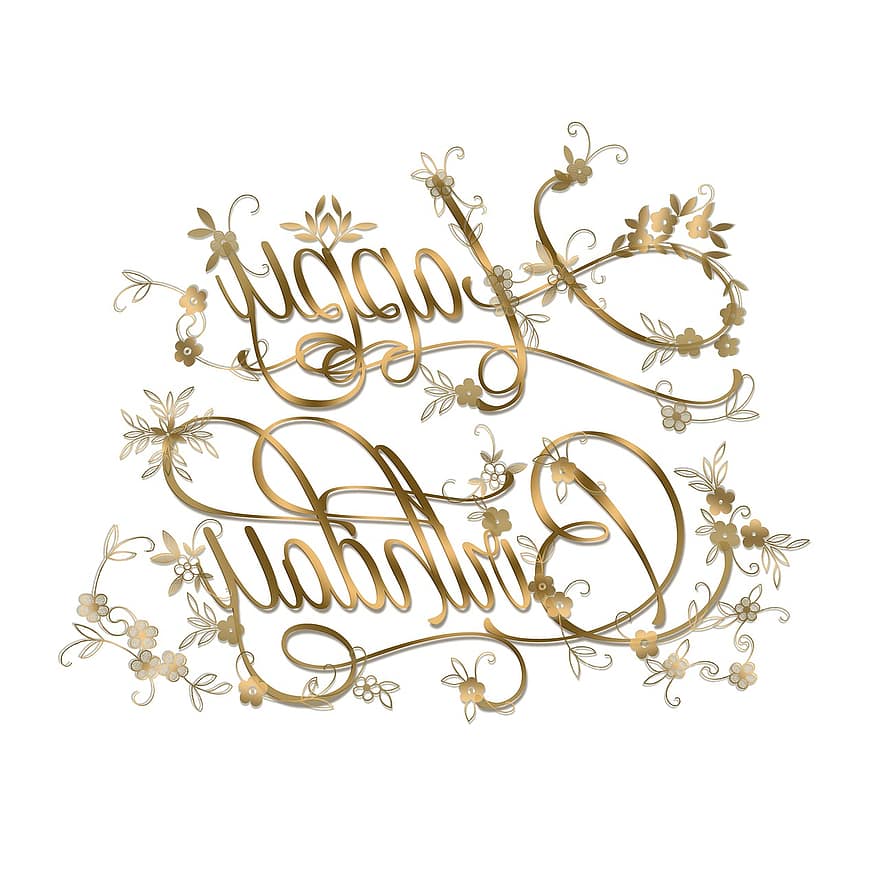 생일 축하, 꽃들, 인사, 융성, 꽃 무늬의, 생일, 축하, 금, 장식적인, 카드, 디자인
