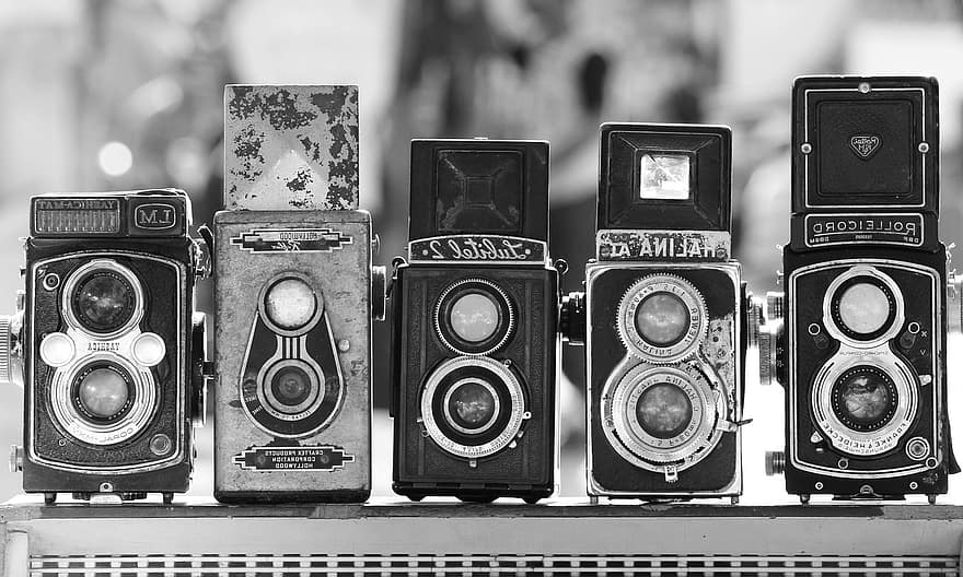 vintage kameror, Reflexkameror med dubbla linser, Tlr kameror, Antika kameror, kameror