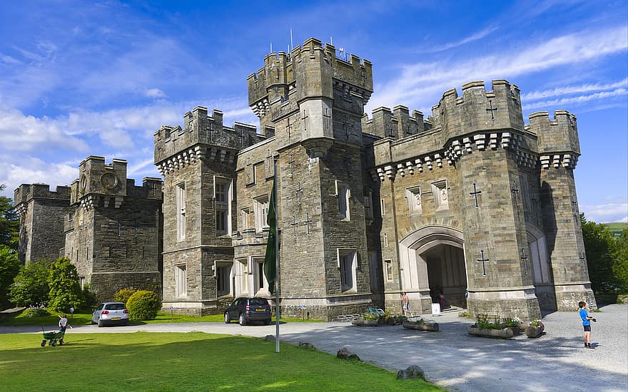 architectuur, merengebied, Cumbria, wray kasteel, toerisme, historisch