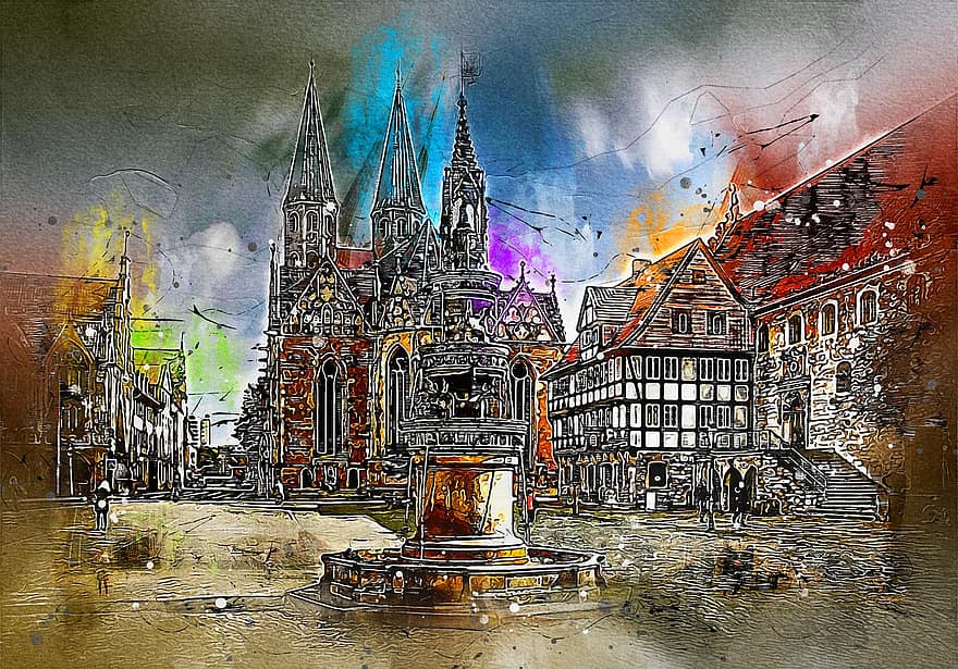 Брауншвайг, град, исторически, църква, архитектура, пазар, сграда, християнин, забележителност, стар, история