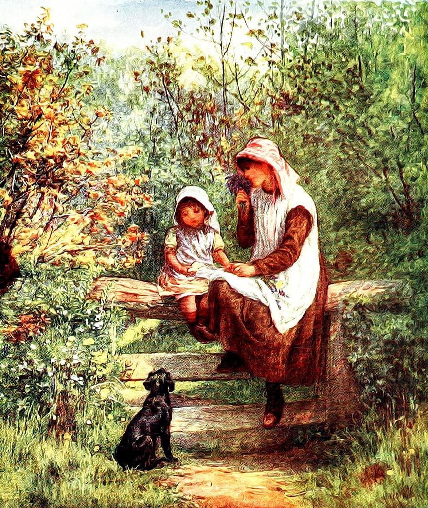 Vintage, Victorian, Old Fashioned, Painting, Watercolor, Watercolour, Antique, Helen Allingham, Nature, Rural, Country