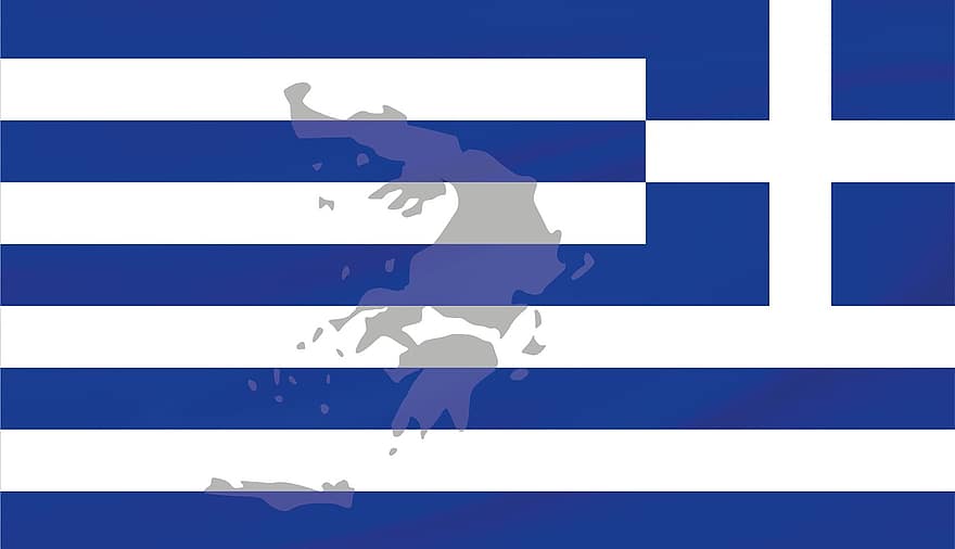 Grècia, bandera, banner, blau, blanc, mapa