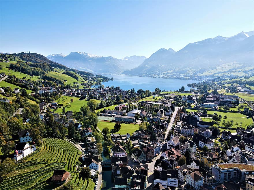 natur, landskabet, by, landsby, rejse, turisme, Sarnen, bjerge, Schweiz, bjerg, landlige scene
