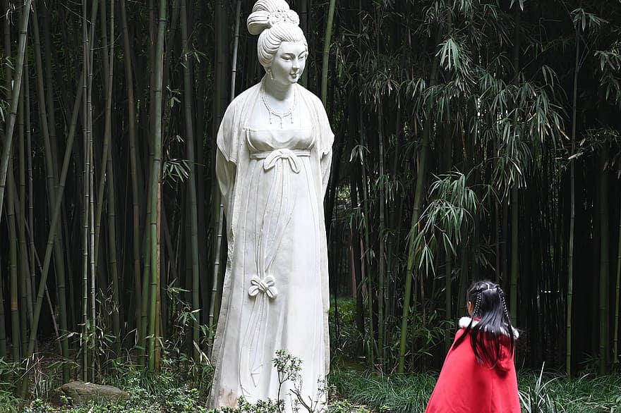 petite fille, Xue Tao, dialogue, des poèmes, femmes, robe, des cultures, religion, été, adulte, arbre