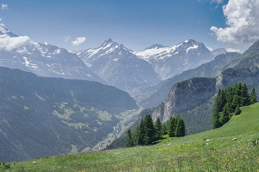 munţi, natură, Elveţia, peisaj, vârf, decor, luncă, vale, Munte, varf de munte, vară