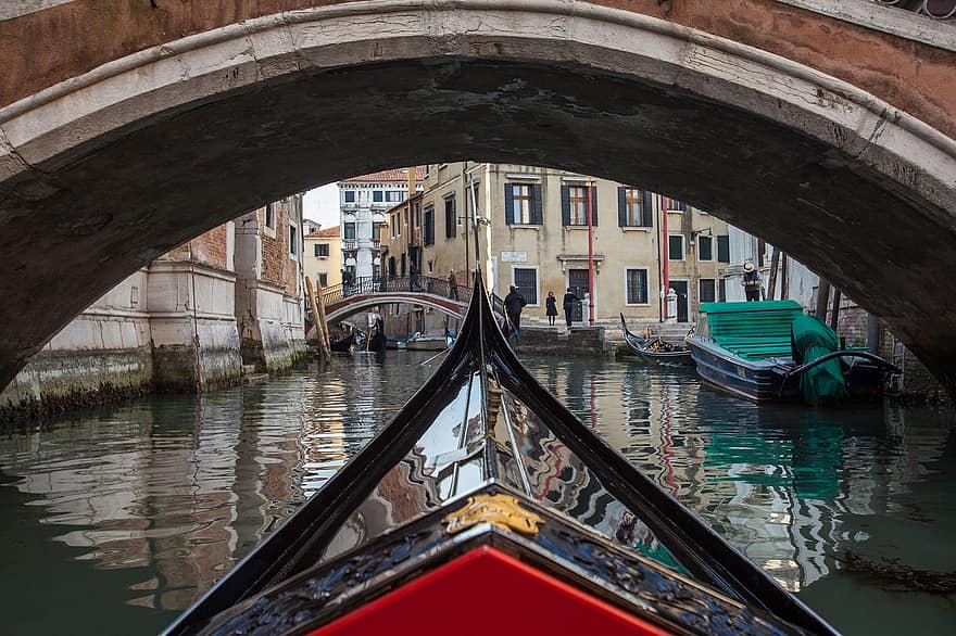barco, Veneza, gôndola, canal, ponte, lugar famoso, agua, arquitetura, embarcação náutica, viagem, turismo