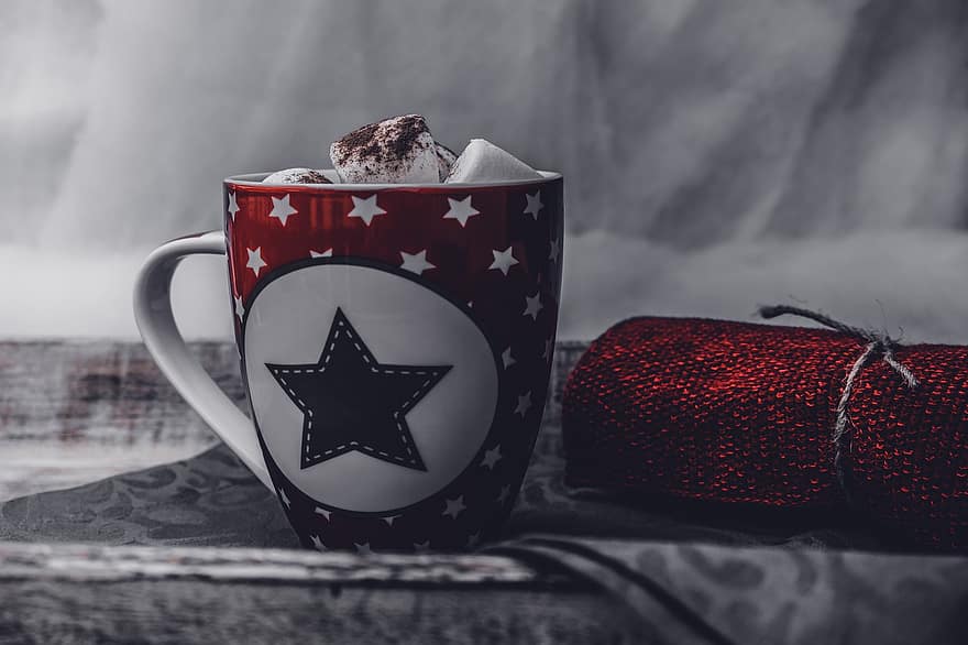 зефир, напиток, рождество, кружка, горячий напиток, шоколадный напиток, какао, горячий шоколад