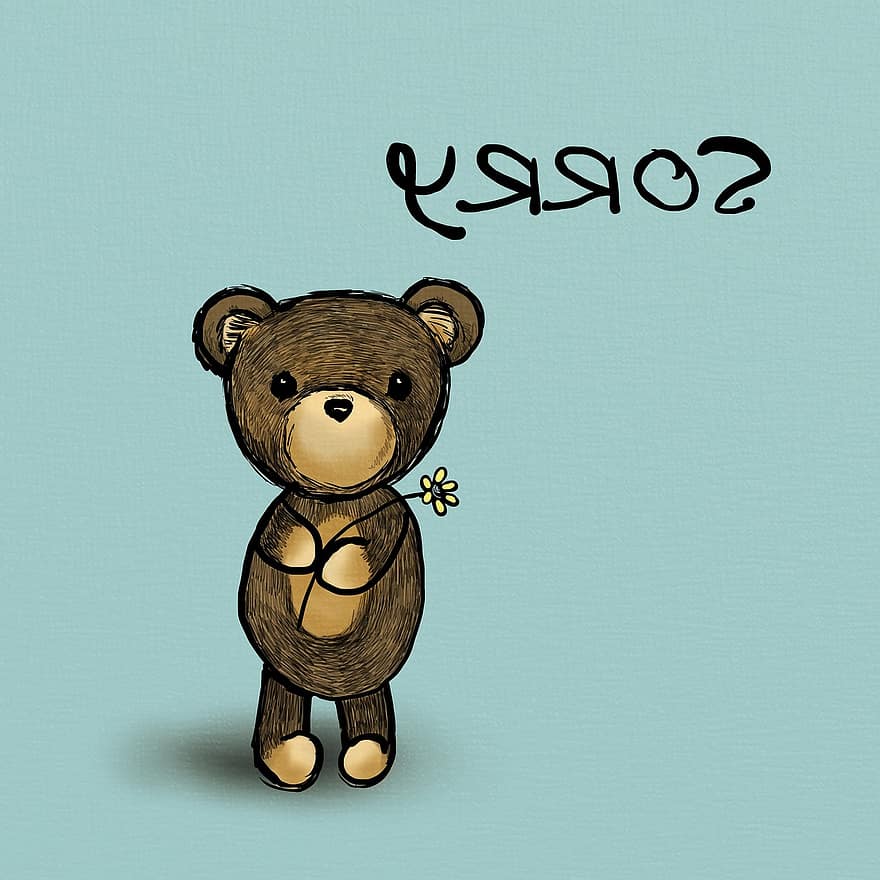 Sorry, Bear, Teddy, Toy, Cute, Apology, Cartoon, Card, Emotion, Love