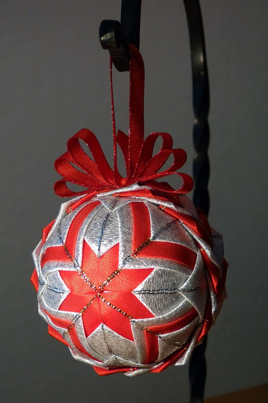 Navidad, ornamento, decoración, bola, cinta, vacaciones