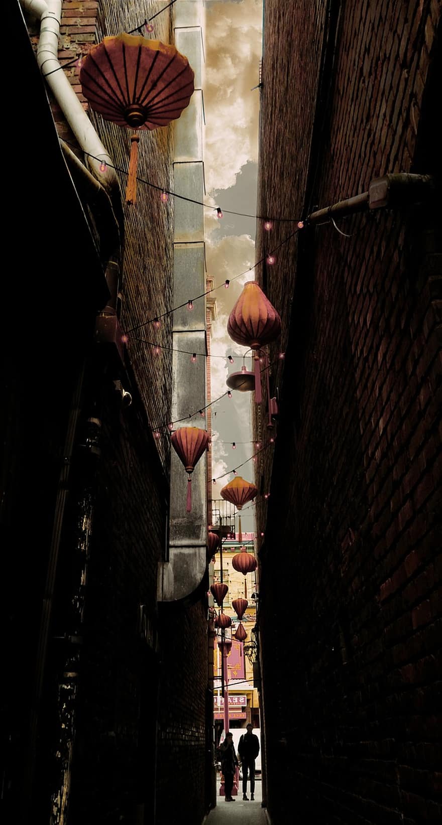 chinatown, lanterne, vicolo, architettura, costruzione, cultura