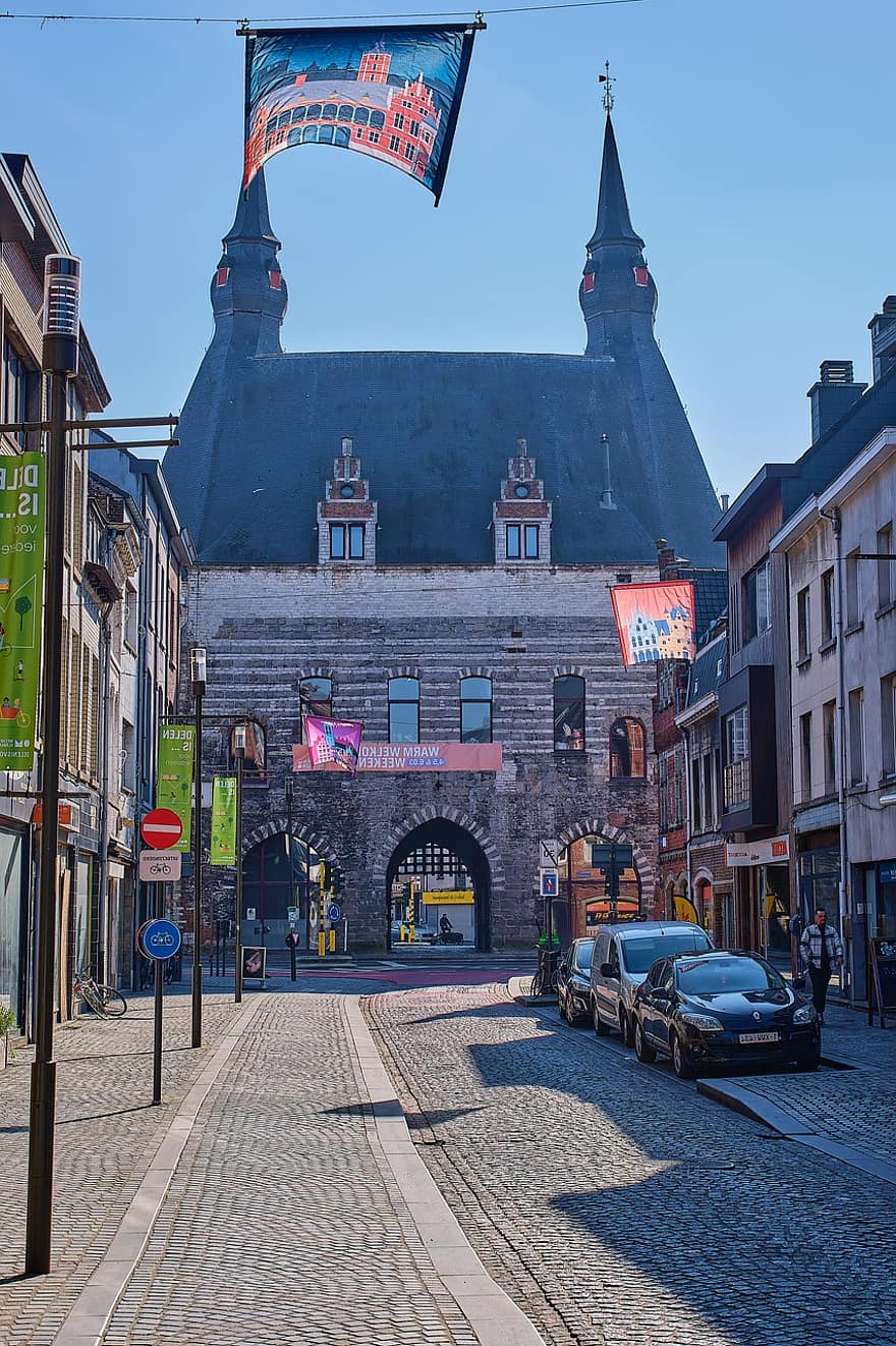 kaupunki, matkustaa, matkailu, Eurooppa, kaupunki-, portti, sisäänkäynnin portti, rakennus, kaupungin portti, Mechelen, arkkitehtuuri