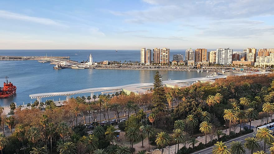Malaga, Spain, Street Lamp, Port, Pier 1, Spring, Costa, Sea, Park, Park Walk, Andalusia