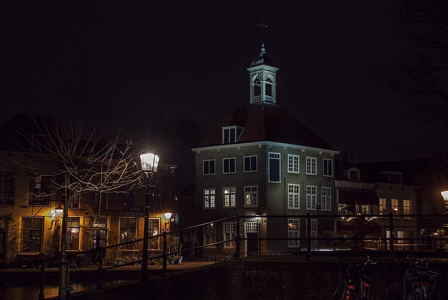 Schiedam, ตอนเย็น, เนเธอร์แลนด์, เมือง, อาคาร