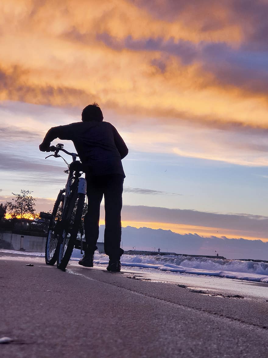 ชายหาด, ทะเล, รถจักรยาน, ทราย, พระอาทิตย์ตกดิน, ท้องฟ้า, อิสตันบูล