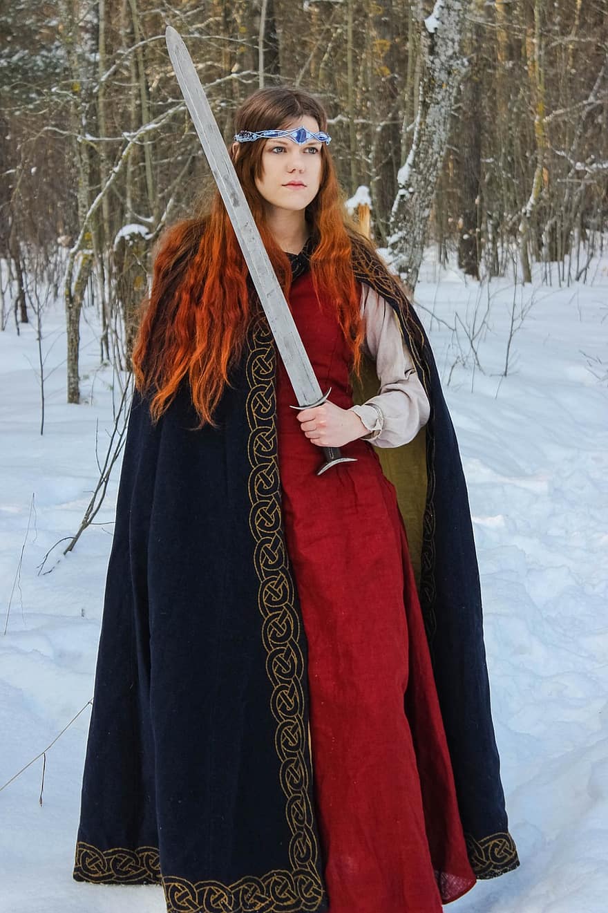 kobieta, elf, księżniczka, miecz, wróżka, bajka, magia, mistyczny