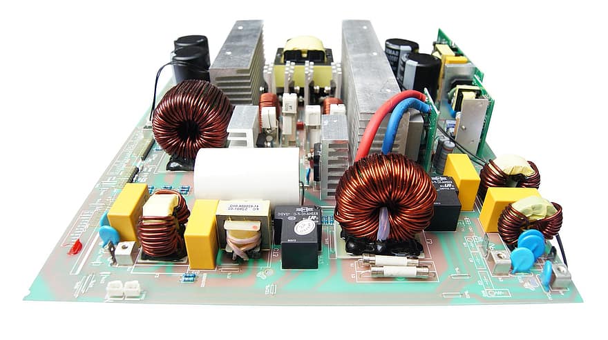 motherboard, Kartu Sekering, Kartu Daya, relay, filter, transistor, rangkaian listrik, investor, konverter, Peredam panas, Heatsink