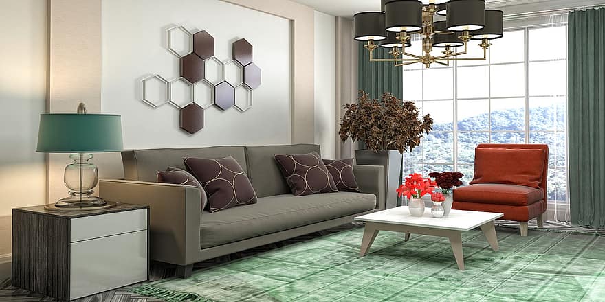 ruang keluarga, desain interior, 3d Diberikan, Rendering 3d, dekorasi, mebel, rumah, Apartemen, bergaya, kontemporer