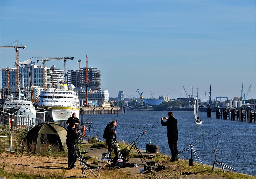 halászat, kikötő, Hafencity, Németország, grasbrook, Hamburg, port motívumok, kikötőhajó