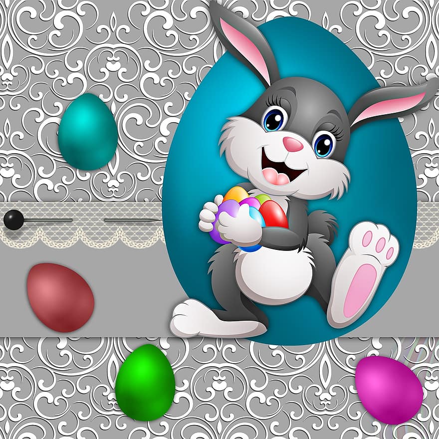 illustration, fest, påske, kanin, farver, design