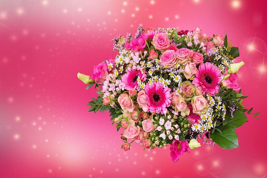 Ystävänpäivä, kukkakimppu, äitien päivä, onnittelukortti, rakkaus, Kiitos, syntymäpäiväkortti, tunteet, kukka, taustat, vaaleanpunainen väri