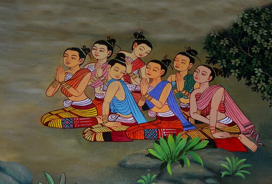 молеше, медитация, Буда, Тайланд, група, моля, религия, духовен, медитират, спокойствие, духовност