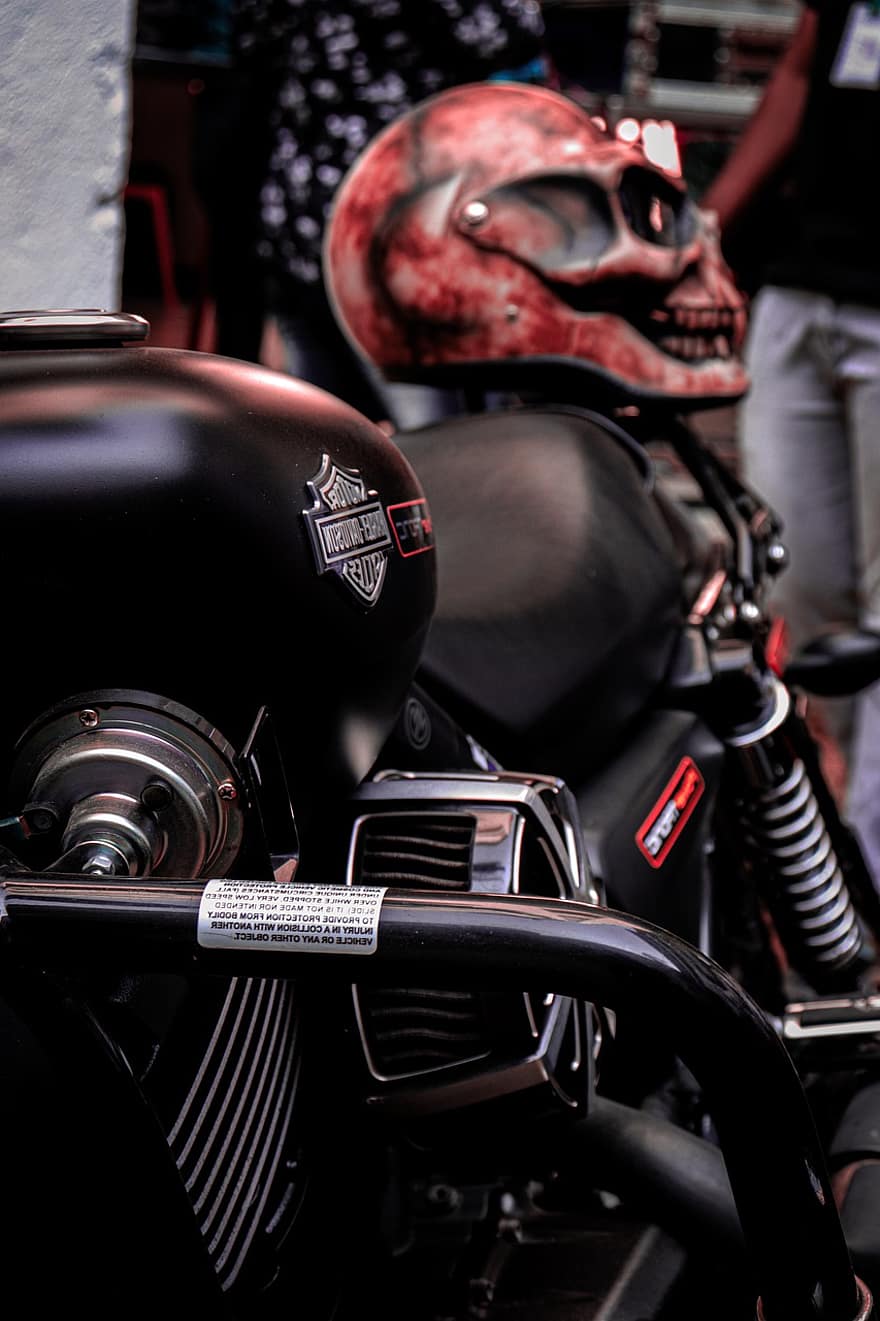 Motorcycle, Helmet, Skull, Motorbike, Bike, Vehicle, Harley-davidson, Closeup, Harley, Edited, Event