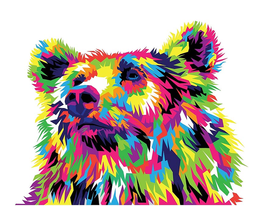 Niedźwiedź, Niedźwiedź projekt, zwierzę, głowa, Natura, dziki, dzikiej przyrody, dekoracja, kolorowy, ornament, Niedźwiedź wektor