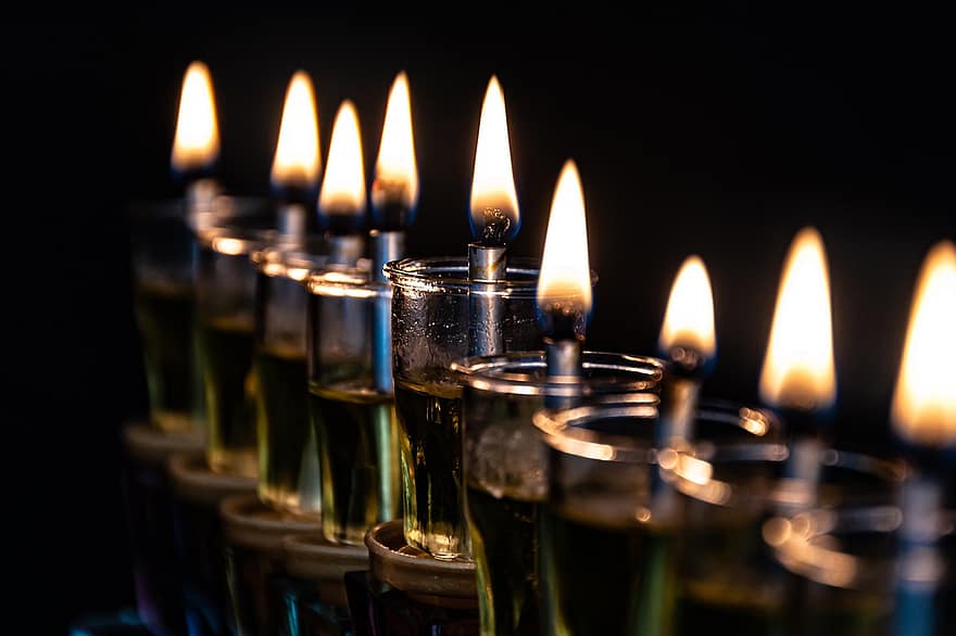 Hanukkah, Menorah, Flame, Burn, Burning, Oil Burning, In The Dark, Jewish Holyday, Jewish Tradition, Mizva, Today