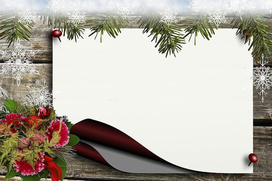 mededelingenbord, Kerstmis, hout, papier, bloem, rood, decoratie, hulst, muurplaten, sneeuwvlok